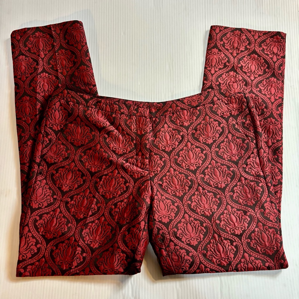 NWT Benetton Brocade Pants Red Black 10